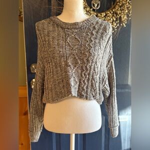 Free People Gray Cable Knit Women's Cropped High/Low Sweater size XS